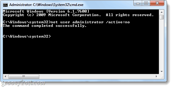 netto användarkommando för att inaktivera Windows 7-administratörskonto