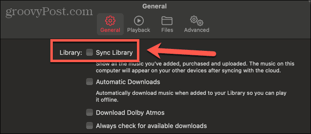Apple Music sync kryssruta mac