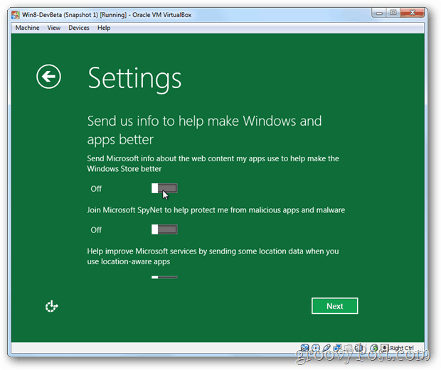 VirtualBox Windows 8 sekretessinformation till Microsoft