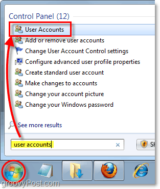 öppna kontrollpanelen för användarkonton i Windows 7