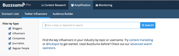 buzzsumo sök efter influenser