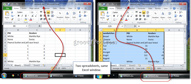 två Excel-kalkylark samma fönster