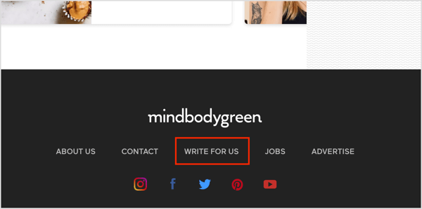 En länk till Skriv för oss på en webbplats som accepterar gästinlägg.