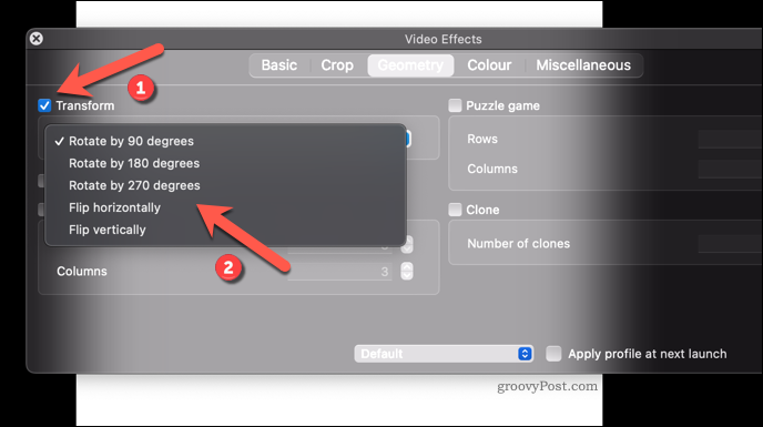 Tillämpa en videorotationseffekt på VLC på Mac