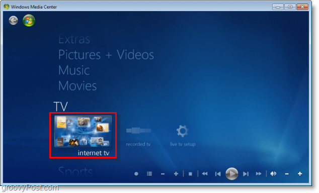 Windows 7 Media Center - klicka på internet-tv