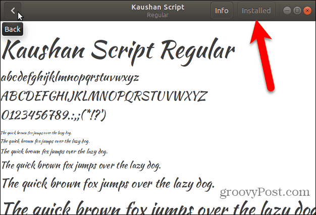 Teckensnitt installerat i Font Viewer