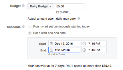 Ställ in en budget för din Facebook-annons.