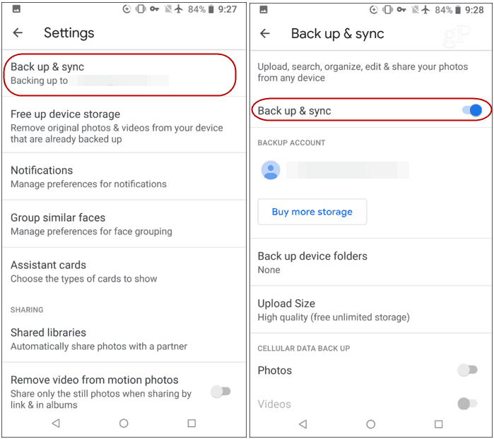 Android Backup and Sync-inställningar