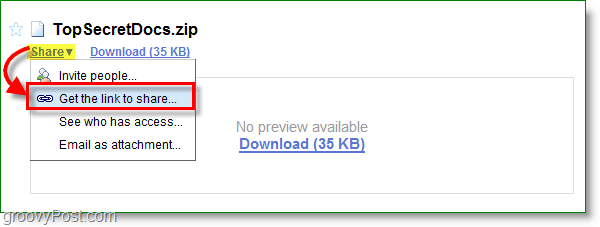 Google Docs-skärmdump - dela din fil via länk