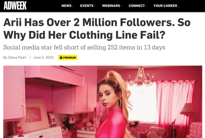 Instagraminfluencer Arri med två miljoner följare misslyckades med att sälja klädkollektion
