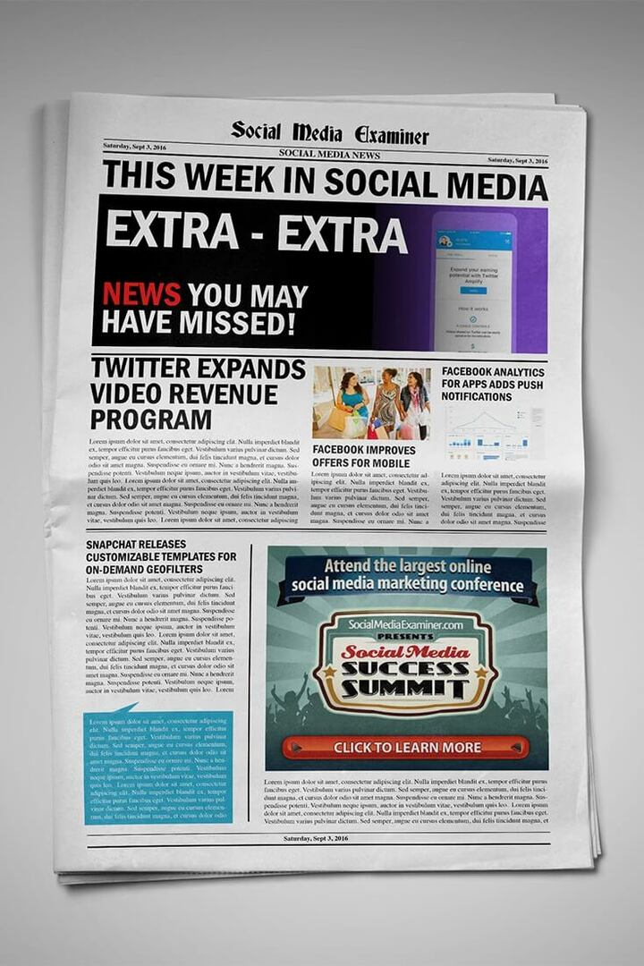 Twitter öppnar videoannonser och delning av videointäkter och andra nyheter på sociala medier före den 3 september 2016.
