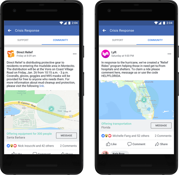 Facebook meddelade att organisationer och företag nu kan posta i Community Help och tillhandahålla viktig information och tjänster för människor att få den hjälp de behöver i en kris.