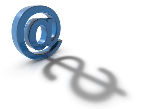 koncept för e-handel med en e-postadress symbol och en dollarsymbol i kombination