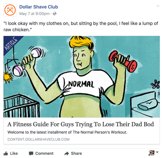 Dollar Shave Club delar relevant och smart innehåll på sin Facebook-affärssida.