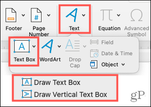 Infoga en textruta i Word på Mac