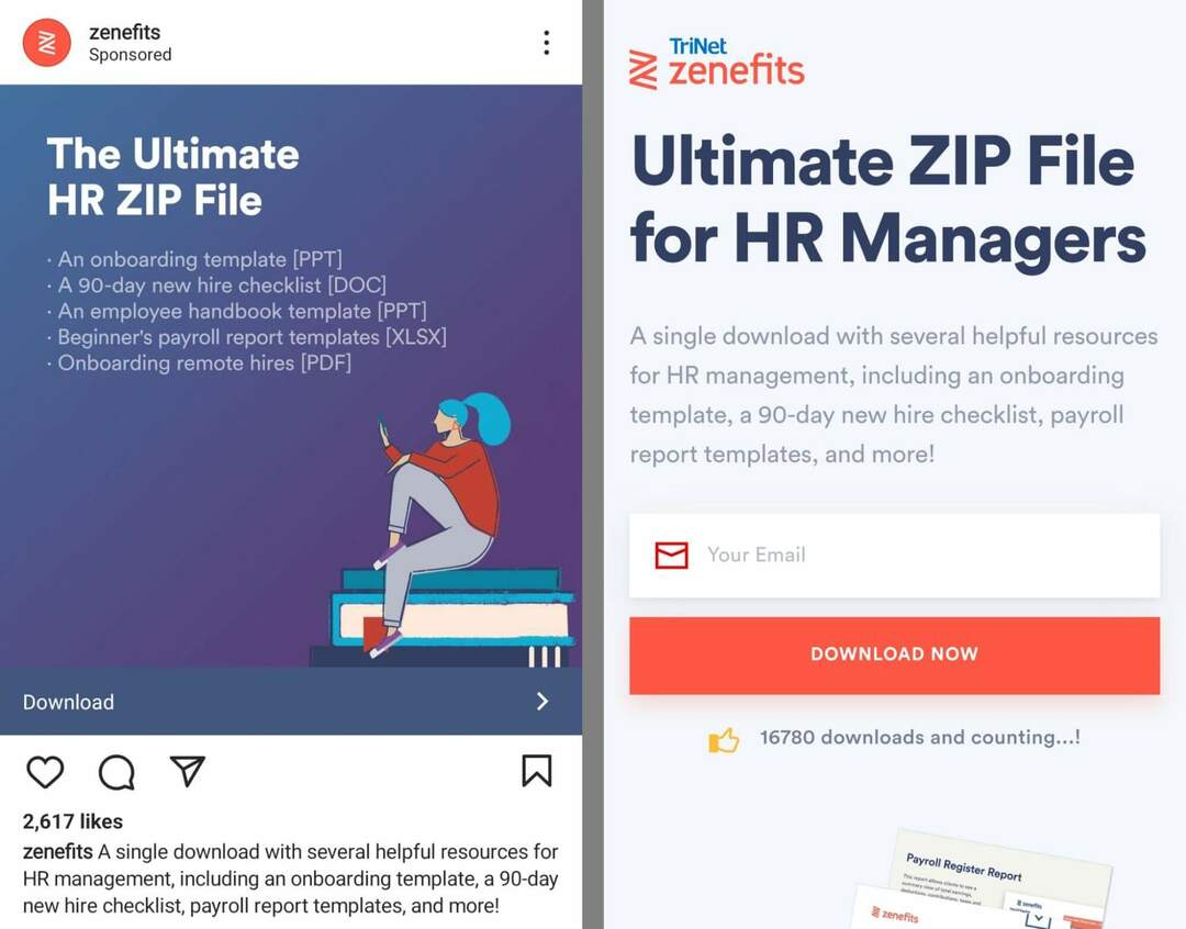 hur-till-växer-din-e-postlista-på-instagram-med-instagram-landingpage-promotes-customer-email-download-cta-call-to-action-automatically-redirects-to-landing-page- zenefits-exempel-17