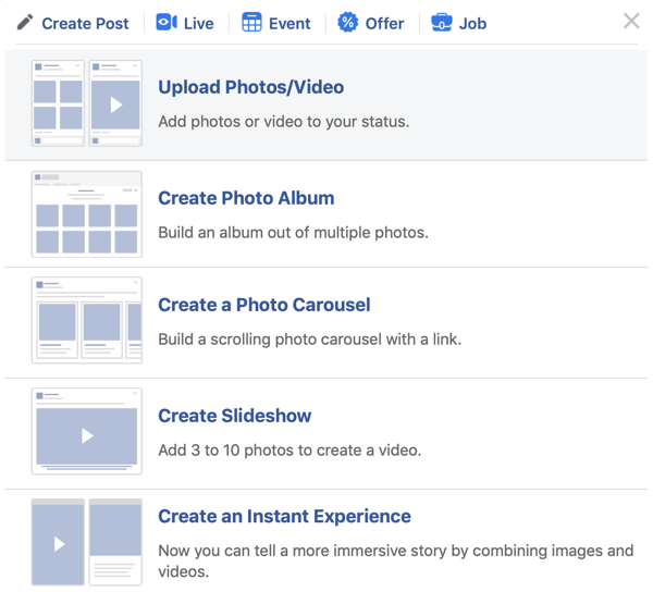 Så här ställer du in Facebook Premiere, steg 2, ladda upp foto / video alternativ