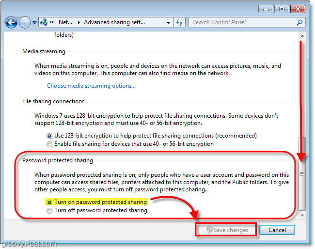 aktivera lösenordsskydd för lokalt delade filer i Windows 7