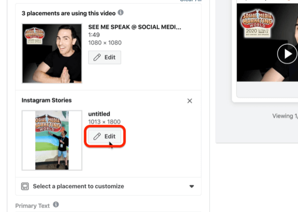 redigera placeringen av Instagram Stories i Facebook Ads Manager