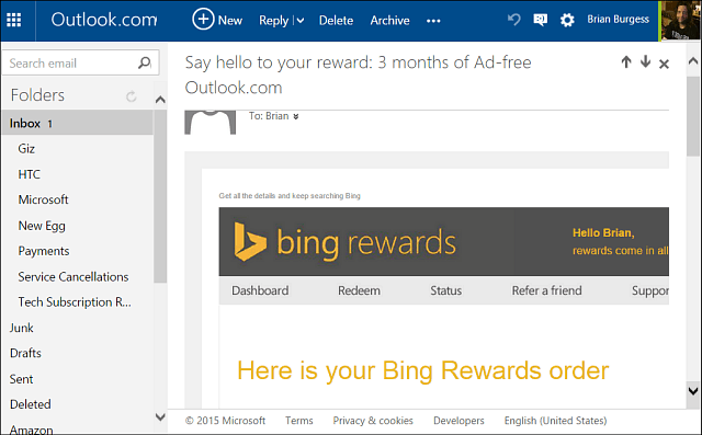 ad-free outlook Bing Rewards
