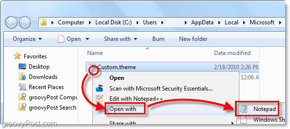 öppna Windows 7-temafilen med anteckningsblock eller annan textläsare