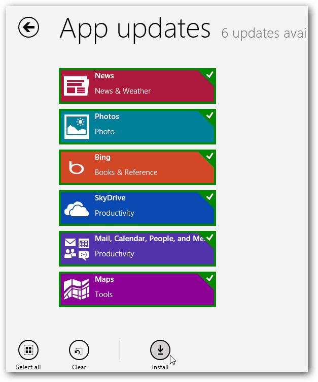 Windows 8 Apps-uppdateringar