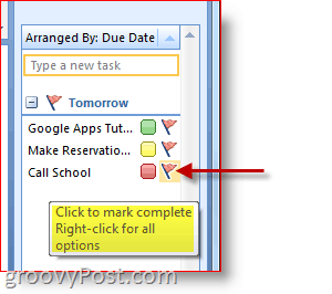 Uppgiftsfält för Outlook 2007 - Klicka på Aktivitetsflaggan för att markera fullständigt