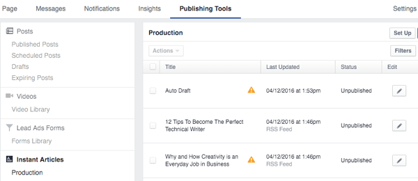 verktyg för publicering av omedelbara artiklar på facebook