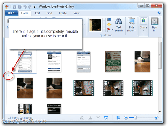 Dölj / Visa Windows Live Photo Gallery Navigationsfönster