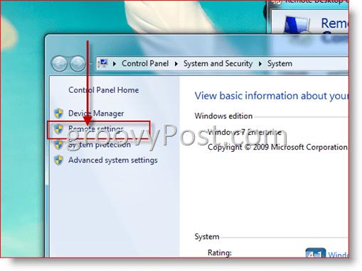 Windows 7 - Öppna fjärrinställningskonfiguration för RDP