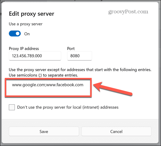 Windows proxy undantag