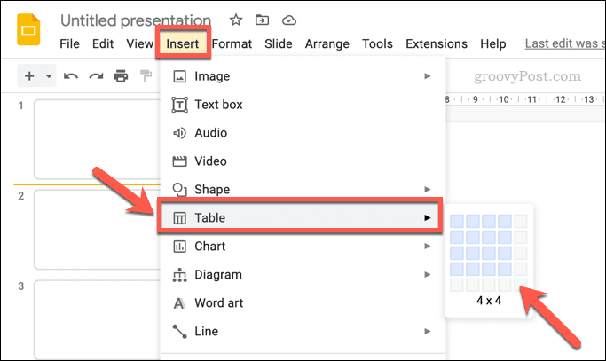 Infoga en tabell i Google Presentationer