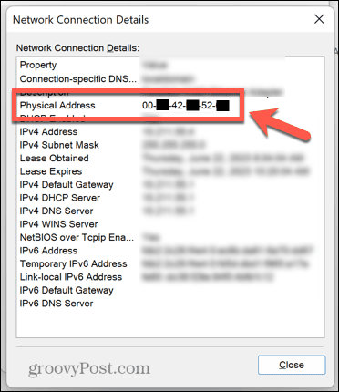 Windows 11 kontrollpanel mac-adress