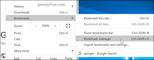 Åtkomst till Bookmarks Manager i Chrome