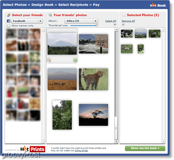 Med HotPrints kan du välja mellan dina egna uppladdade foton eller bilder från vänner på Facebook