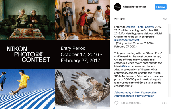 Instagram-användare märker sina bilder med kampanjhashtaggen för att delta i Nikon Photo Contest.