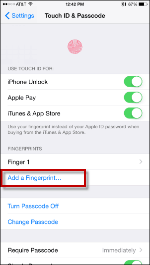 Tryck på Lägg till ett fingeravtryck - Lägg till fingeravtryck till Touch ID