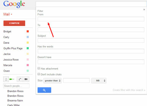 Gmail-filter från från fält