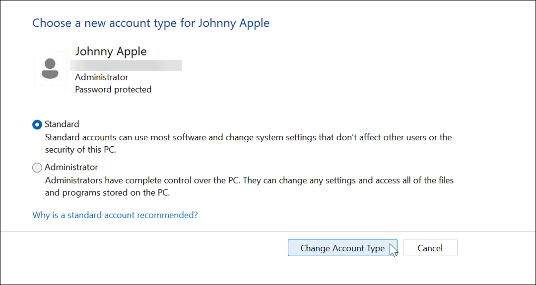 Hur man ändrar kontotyp i Windows 11