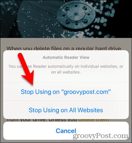 Sluta använda läsevyn på en webbplats eller på alla webbplatser i Safari för iOS