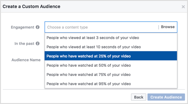 Facebook anpassad publik baserat på videovyer