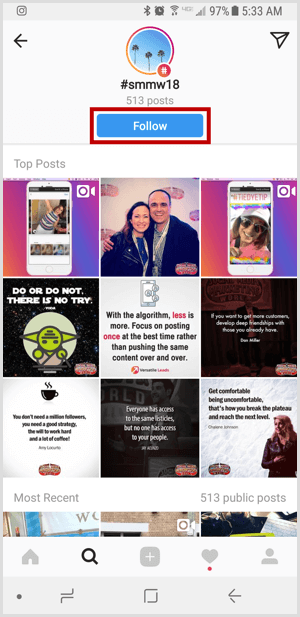 Instagram följ hashtag