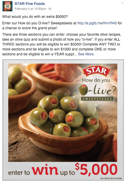 star olives facebook tävlingsinlägg