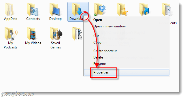 Windows mappegenskaper för nedladdningar