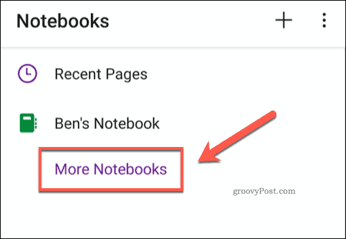 OneNote app mer ikoner för anteckningsböcker