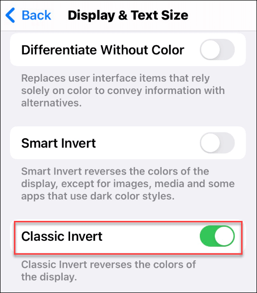 inaktivera smart invert aktivera klassisk invert