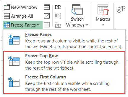 Frys kolumn eller rad i Excel i Windows