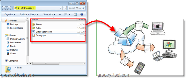 Dropbox-skärmdump - din dropbox-mapp är en del av molnet