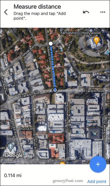 Avstånd mellan två punkter i Google Maps mobil