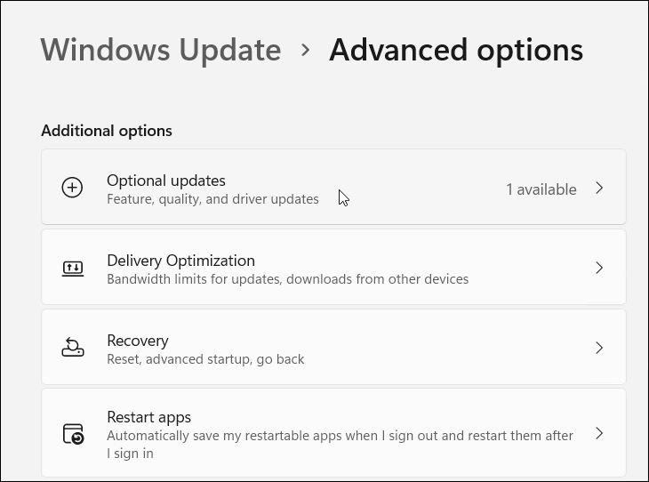 valfria uppdateringar installerar enhetsdrivrutiner manuellt på Windows